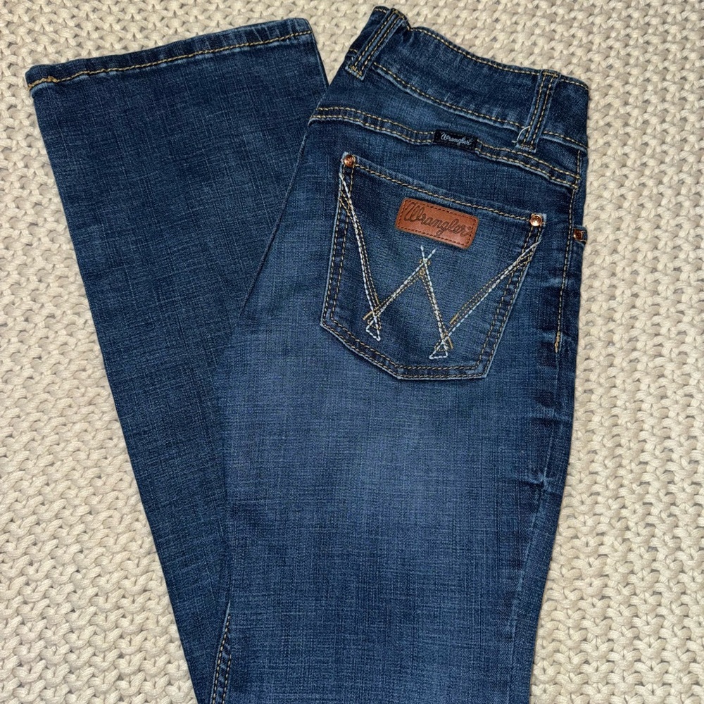 Wrangler Blue Boot Cut Jeans with Classic W-Stitch